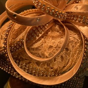 Satin& Lace trimmed with rhinestone dress hat